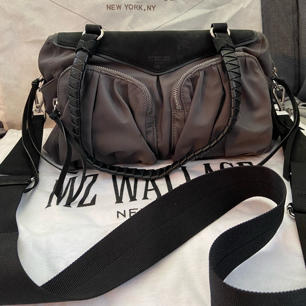 MZ Wallace Shoulder Bag with Crossbody Strap Gray and Black EUC